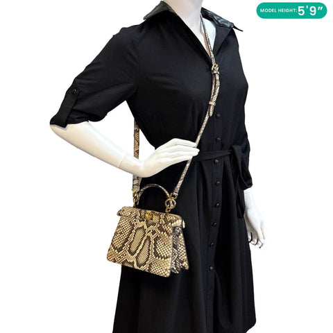 FENDI Peekaboo ISeeU Petite Python Nappa Leather Satchel Crossbody Bag Beige