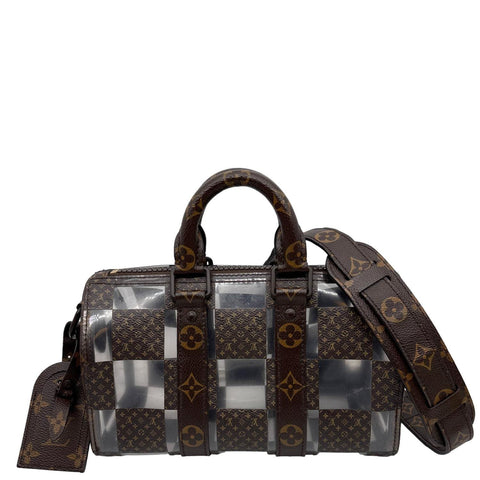 LOUIS VUITTON Keepall 25 Bandouliere Chess PVC Monogram Canvas Travel Bag Brown