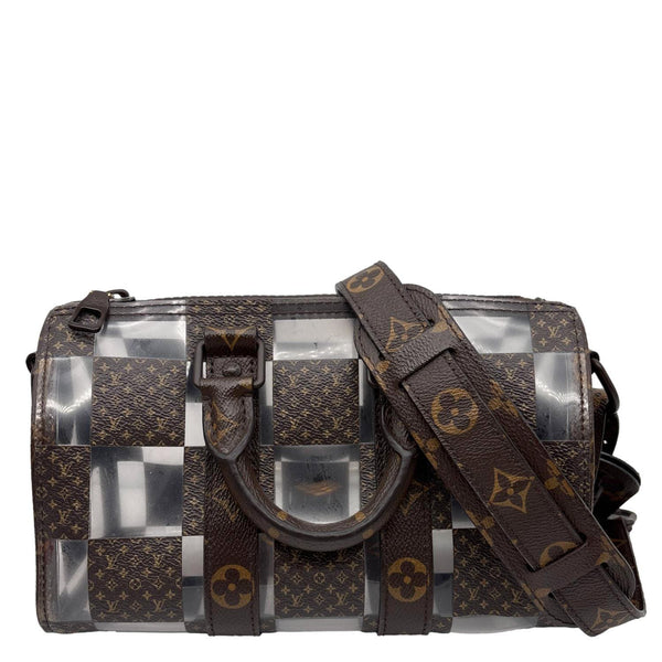 LOUIS VUITTON Keepall 25 Bandouliere Chess PVC Monogram Canvas Travel Bag Brown