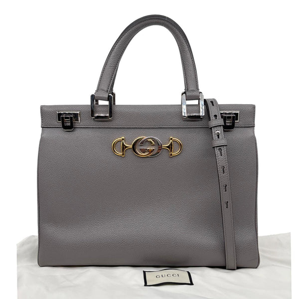 GUCCI Zumi Medium Grainy Leather Top Handle Shoulder Bag Grey 564714