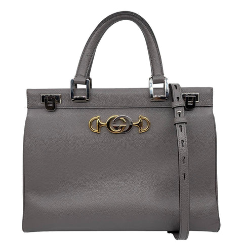 GUCCI Zumi Medium Grainy Leather Top Handle Shoulder Bag Grey 564714