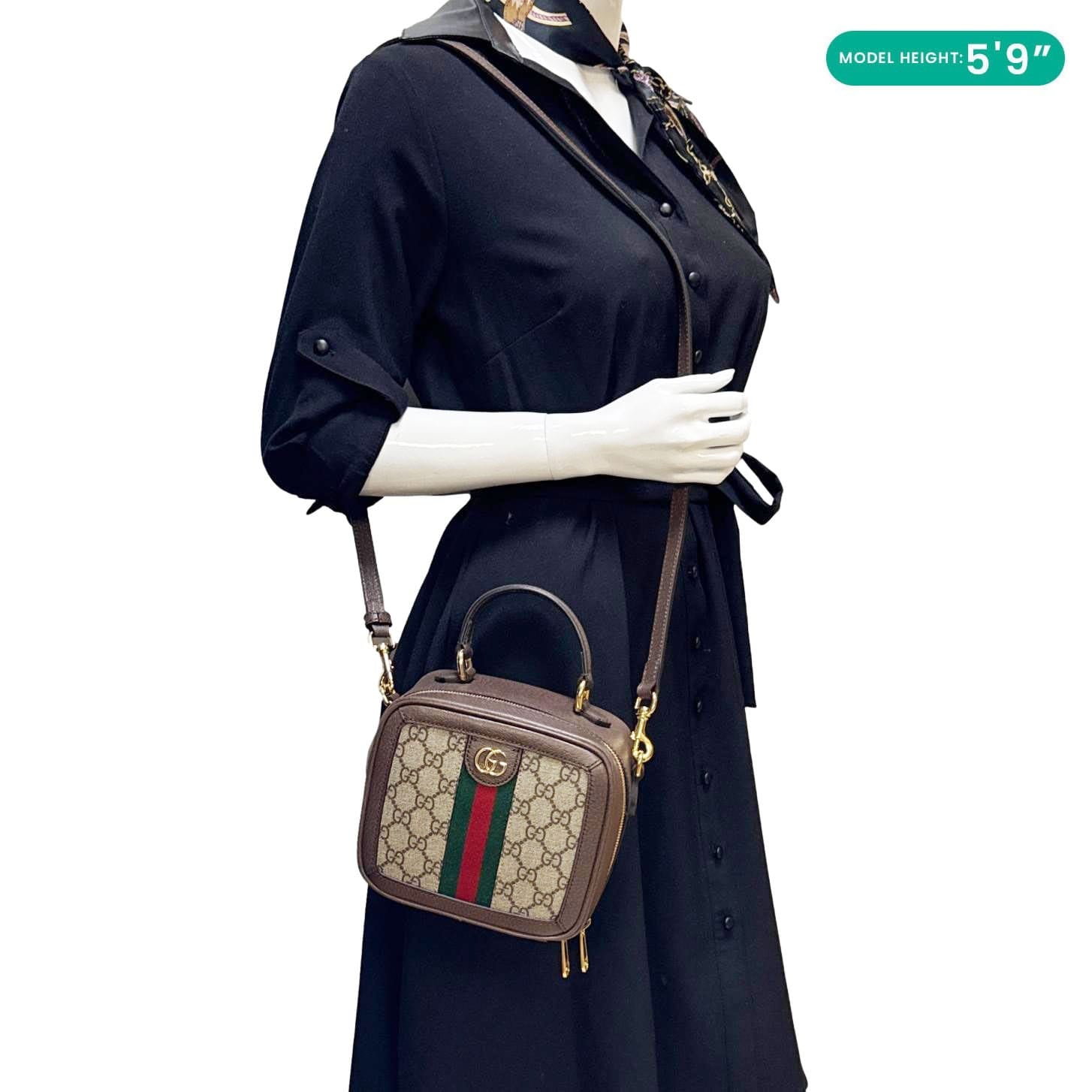 GUCCI Ophidia Web Mini GG Supreme Monogram Top Handle Shoulder Bag Bei