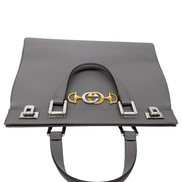 GUCCI Zumi Medium Grainy Leather Top Handle Shoulder Bag Grey 564714