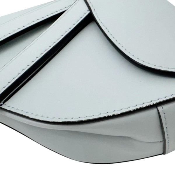 CHRISTIAN DIOR Saddle Leather Satchel Shoulder Bag Light Blue