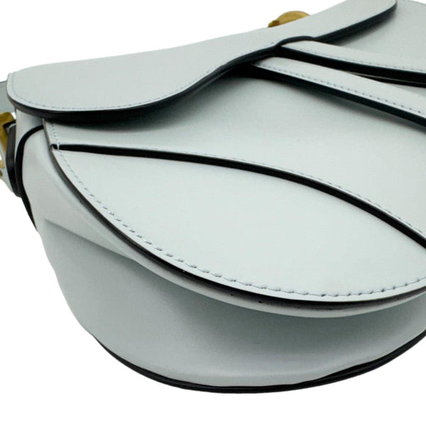 CHRISTIAN DIOR Saddle Leather Satchel Shoulder Bag Light Blue