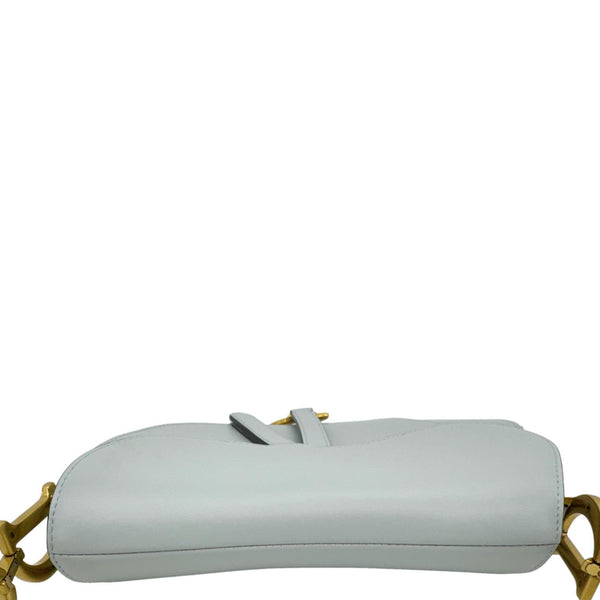 CHRISTIAN DIOR Saddle Leather Satchel Shoulder Bag Light Blue