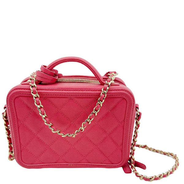 CHANEL Vanity Case Filigree CC Small Caviar Quilted Shoulder Bag Pink