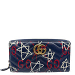 GUCCI Ghost Matelasse Leather Zippy Wallet Blue 448087