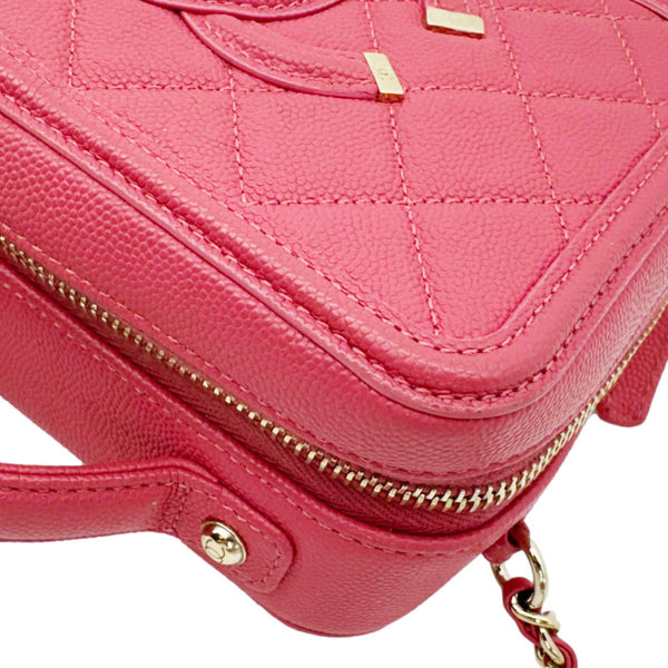 CHANEL Vanity Case Filigree CC Small Caviar Quilted Shoulder Bag Pink