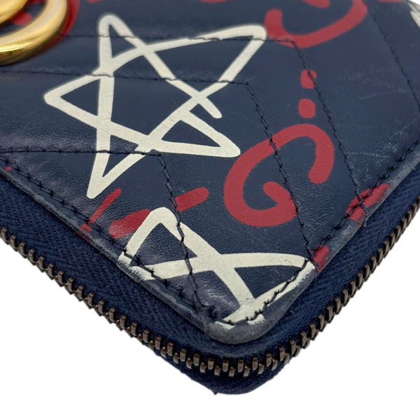 GUCCI Ghost Matelasse Leather Zippy Wallet Blue 448087
