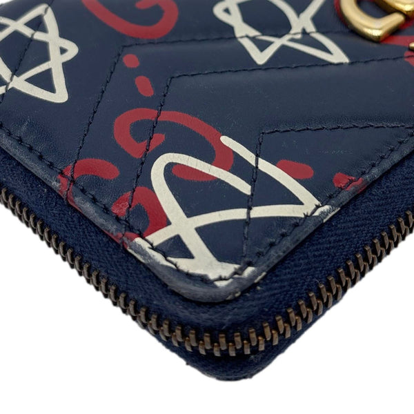 GUCCI Ghost Matelasse Leather Zippy Wallet Blue 448087