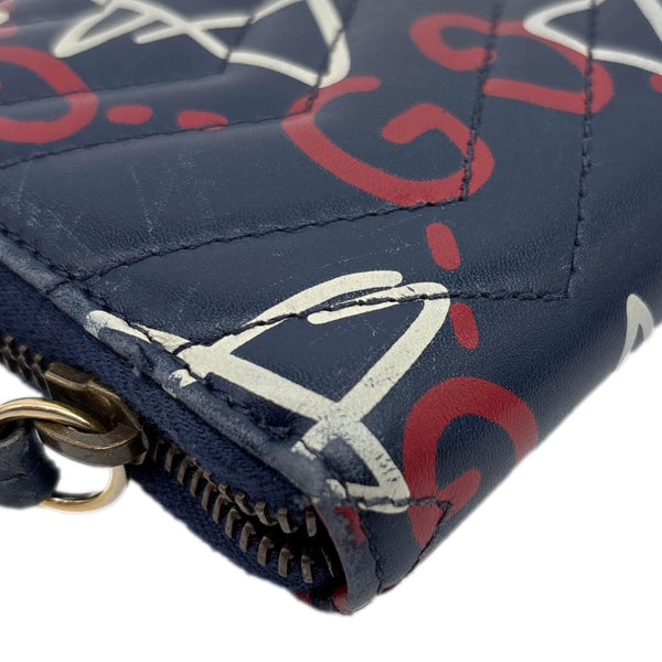GUCCI Ghost Matelasse Leather Zippy Wallet Blue 448087