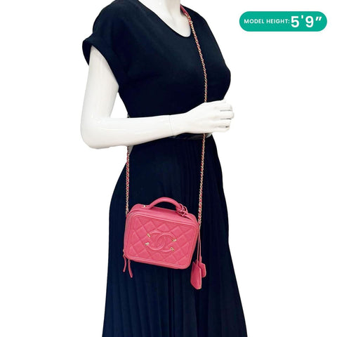 CHANEL Vanity Case Filigree CC Small Caviar Quilted Shoulder Bag Pink