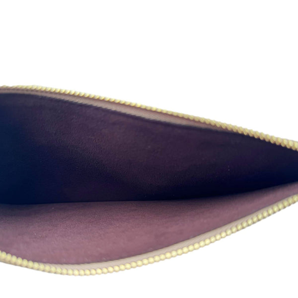 LOUIS VUITTON Neverfull Pochette Giant Monogram Empreinte Leather Wristlet Beige