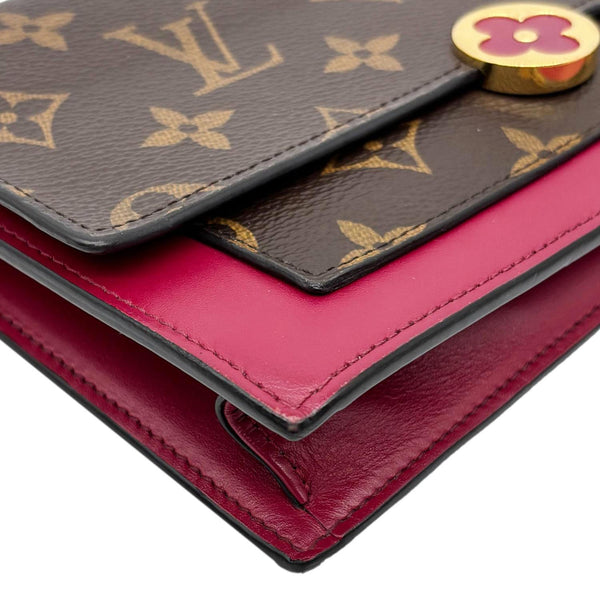 LOUIS VUITTON Flore Monogram Canvas Chain Wallet Fuchsia