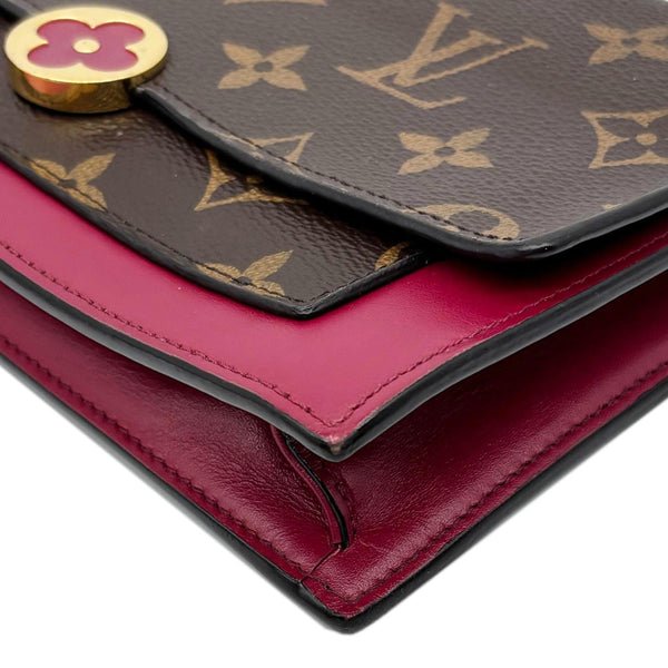 LOUIS VUITTON Flore Monogram Canvas Chain Wallet Fuchsia