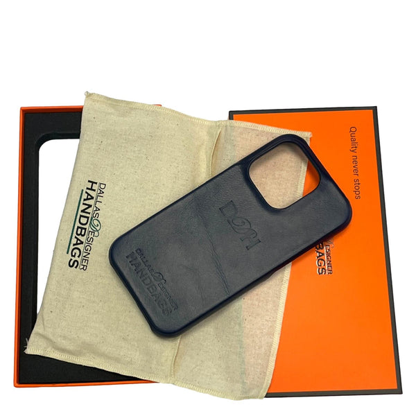 127-0Shops Designer Handbags Leather iPhone 15 Pro Max MagSafe Phone Case Navy Blue