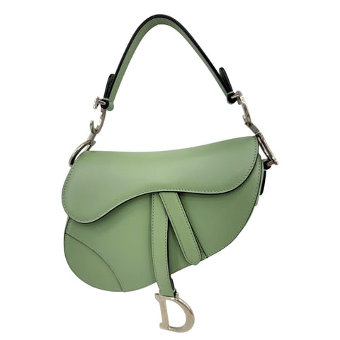 CHRISTIAN DIOR Saddle Leather Satchel Bag Green
