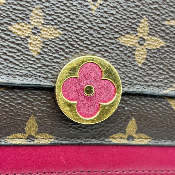 LOUIS VUITTON Flore Monogram Canvas Chain Wallet Fuchsia
