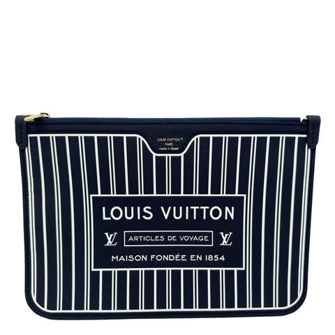 LOUIS VUITTON Neverfull Inside Out MM Calfskin Leather Pochette Navy Blue