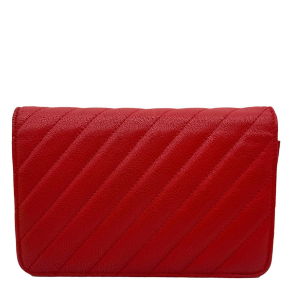 CHANEL CC Diagonal Goatskin Leather Wallet On Chain Red