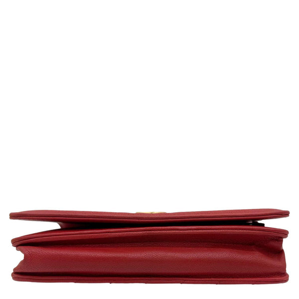 CHANEL CC Diagonal Goatskin Leather Wallet On Chain Red