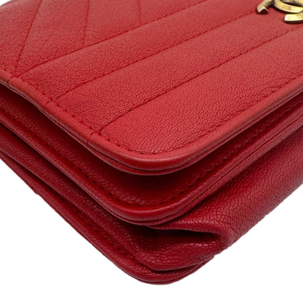 CHANEL CC Diagonal Goatskin Leather Wallet On Chain Red