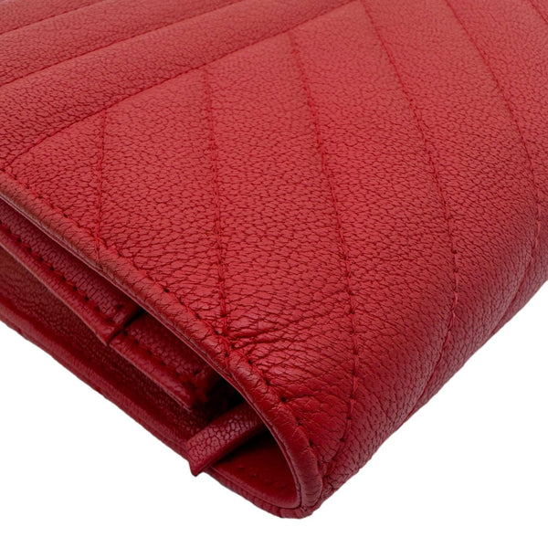 CHANEL CC Diagonal Goatskin Leather Wallet On Chain Red