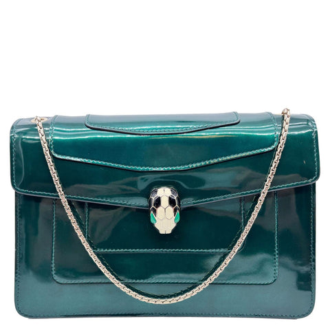 BVLGARI Serpenti Forever Medium Patent Leather Shoulder Bag Emerald Green