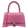 BALENCIAGA Hourglass Crocodile Embossed Leather Top Handle Shoulder Bag Pink