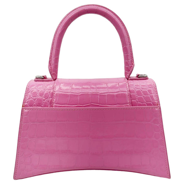 BALENCIAGA Hourglass Crocodile Embossed Leather Top Handle Shoulder Bag Pink