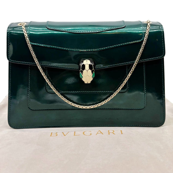 BVLGARI Serpenti Forever Medium Patent Leather Shoulder Bag Emerald Green