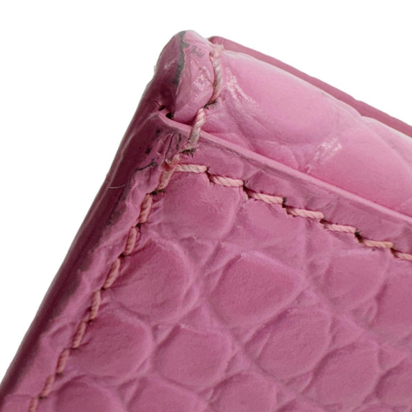 BALENCIAGA Hourglass Crocodile Embossed Leather Top Handle Shoulder Bag Pink