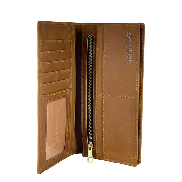 Dallas Designer Handbags Long Bifold Crazy Horse Leather Wallet Brown