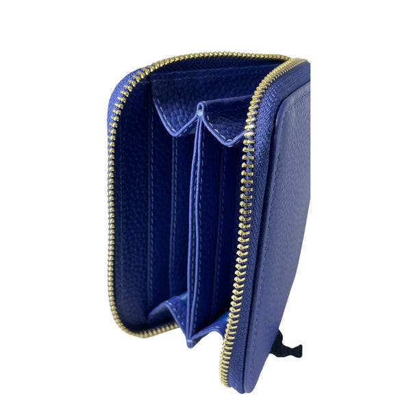 Dallas Designer Handbags Zipyy Grain Leather Ladies Wallet Blue