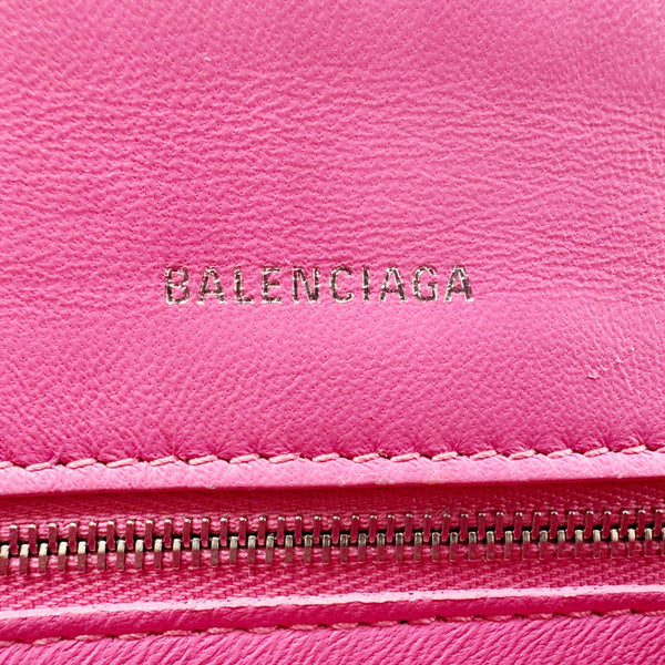 BALENCIAGA Hourglass Crocodile Embossed Leather Top Handle Shoulder Bag Pink