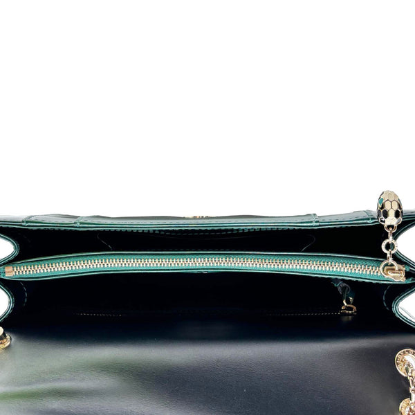 BVLGARI Serpenti Forever Medium Patent Leather Shoulder Bag Emerald Green