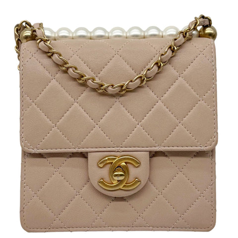 CHANEL Chic Pearls Flap Quilted Leather Shoulder Bag Pink