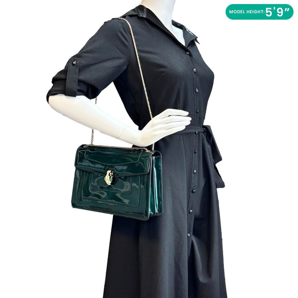 BVLGARI Serpenti Forever Medium Patent Leather Shoulder Bag Emerald Green