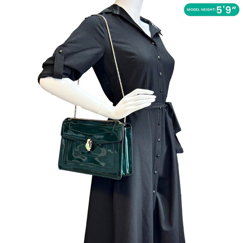BVLGARI Serpenti Forever Medium Patent Leather Shoulder Bag Emerald Green