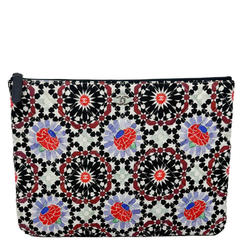 CHANEL Paris Dubai Printed Canvas Cosmetic O Case Zip Pouch Multicolor