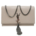 YVES SAINT LAURENT Kate Tassel Crocodile Embossed Leather Crossbody Bag Beige