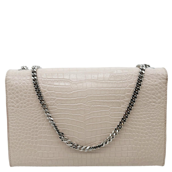 YVES SAINT LAURENT Kate Tassel Crocodile Embossed Leather Crossbody Bag Beige