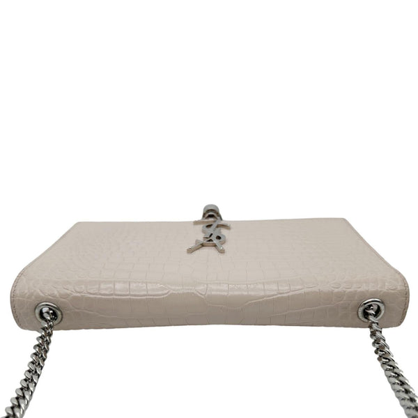 YVES SAINT LAURENT Kate Tassel Crocodile Embossed Leather Crossbody Bag Beige