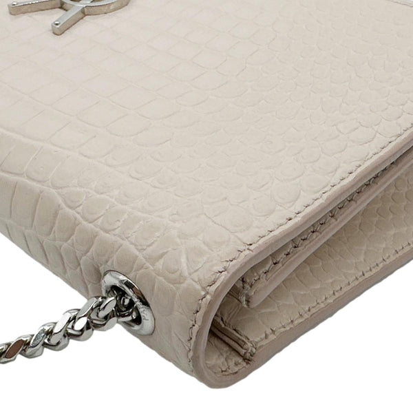 YVES SAINT LAURENT Kate Tassel Crocodile Embossed Leather Crossbody Bag Beige