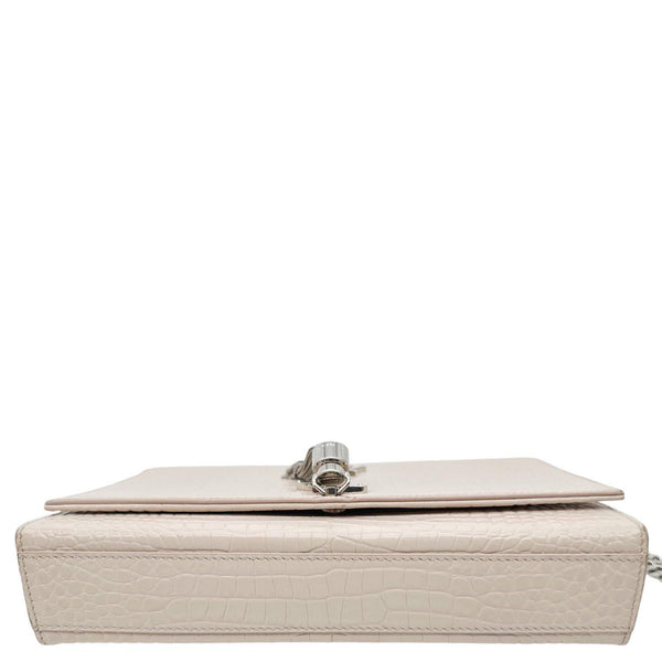 YVES SAINT LAURENT Kate Tassel Crocodile Embossed Leather Crossbody Bag Beige