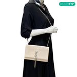 YVES SAINT LAURENT Kate Tassel Crocodile Embossed Leather Crossbody Bag Beige