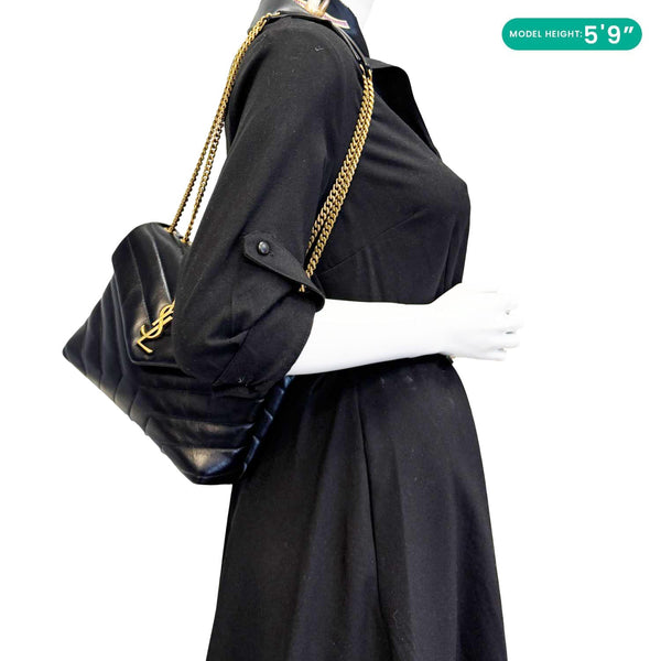 YVES SAINT LAURENT Loulou Small Quilted Leather Crossbody Bag Black