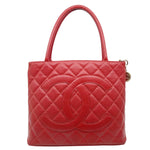 CHANEL Medallion Quilted Caviar Leather Tote Bag Red