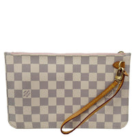 LOUIS VUITTON Neverfull Damier Azur Pochette Wristlet Rose Ballerine